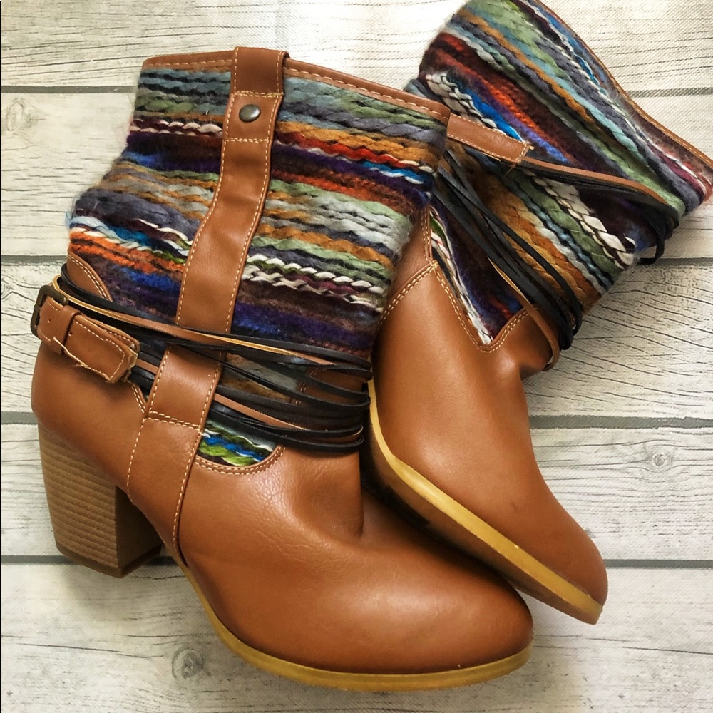 Francesca’s Coachella brown heeled boots-size 8